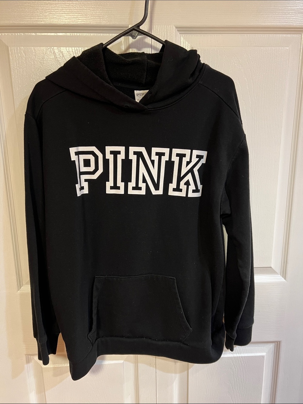PINK Victoria's Secret Black Hoodie with White Block Logo